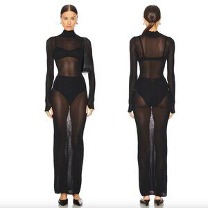 L'Academie by Marianna Reyes Maxi Knit Dress in Black Sheer Long Sleeve Gown